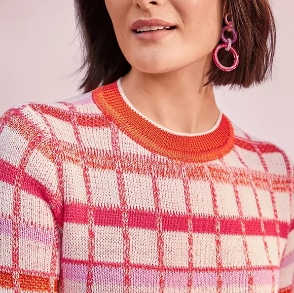 Ann Taylor Knit Pink Orange Short Sleeve Sweater - Picture 3 of 11